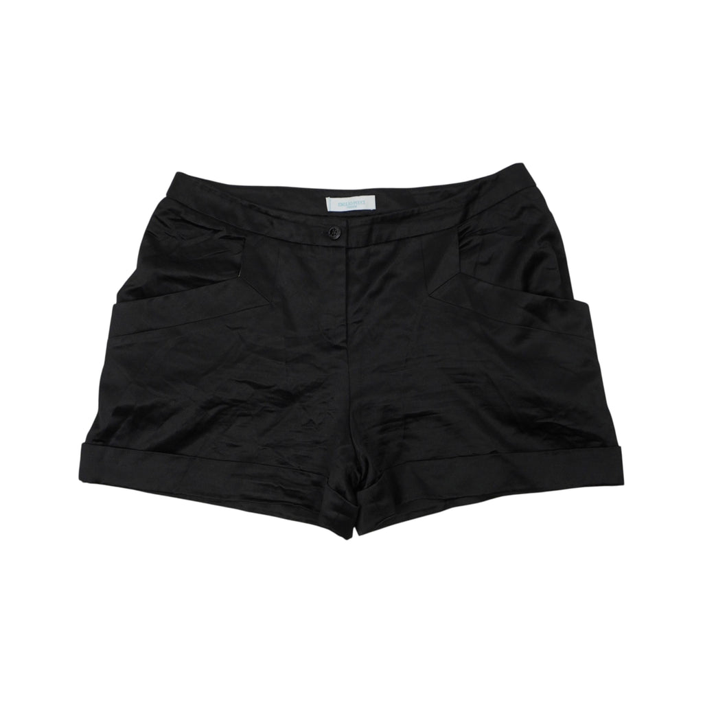 Pantaloncini sartoriali neri Emilio Pucci in misto cotone e seta, vista frontale su sfondo bianco.