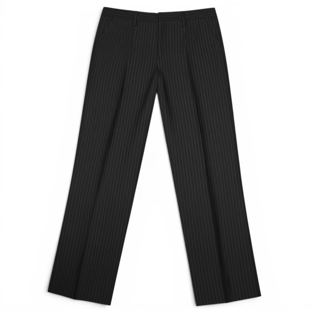 Fronte pantalone gessato nero elegante uomo Dolce e Gabbana con piega stirata centrale