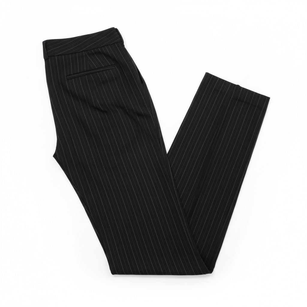 Pantaloni pre-loved M Missoni a gamba dritta gessati piegati di profilo