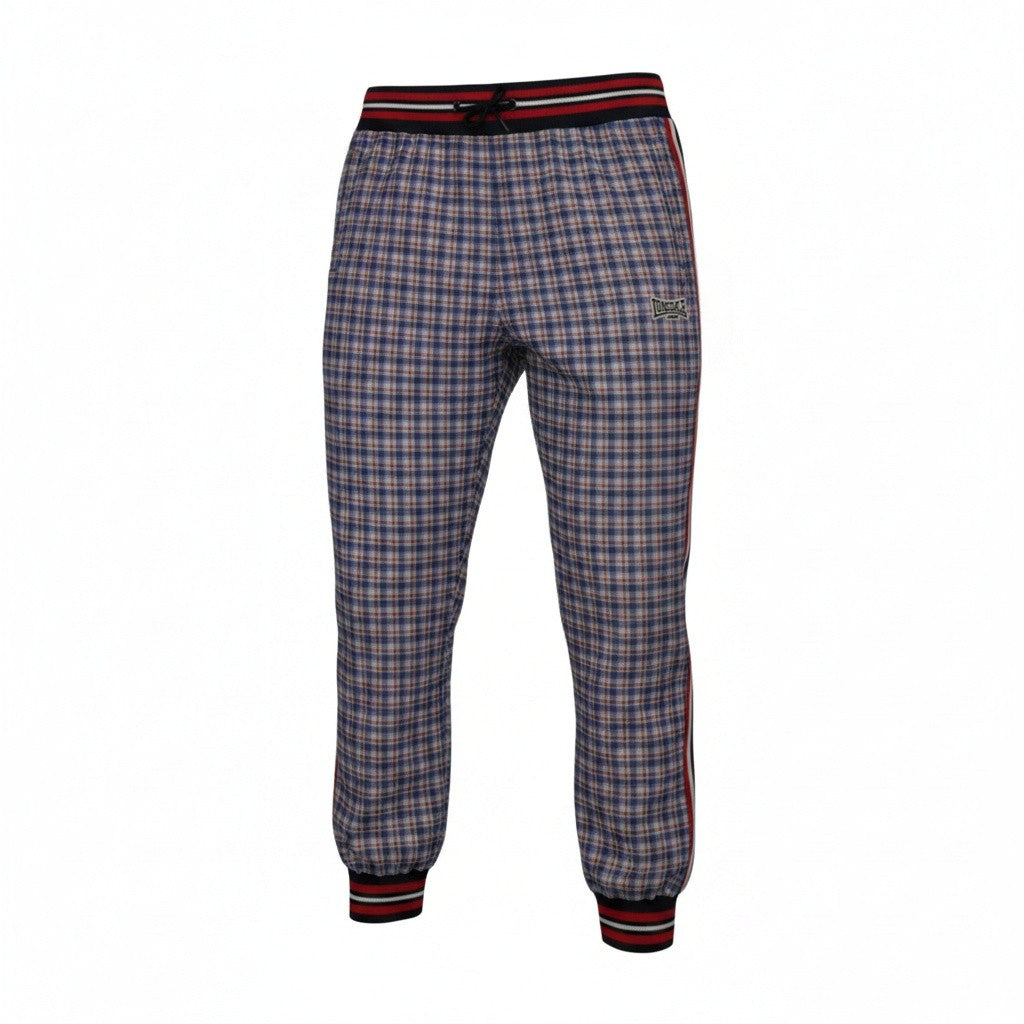 Pantaloni della tuta uomo Lonsdale Burmarsh a quadri tartan blu e rossi con polsini alla caviglia