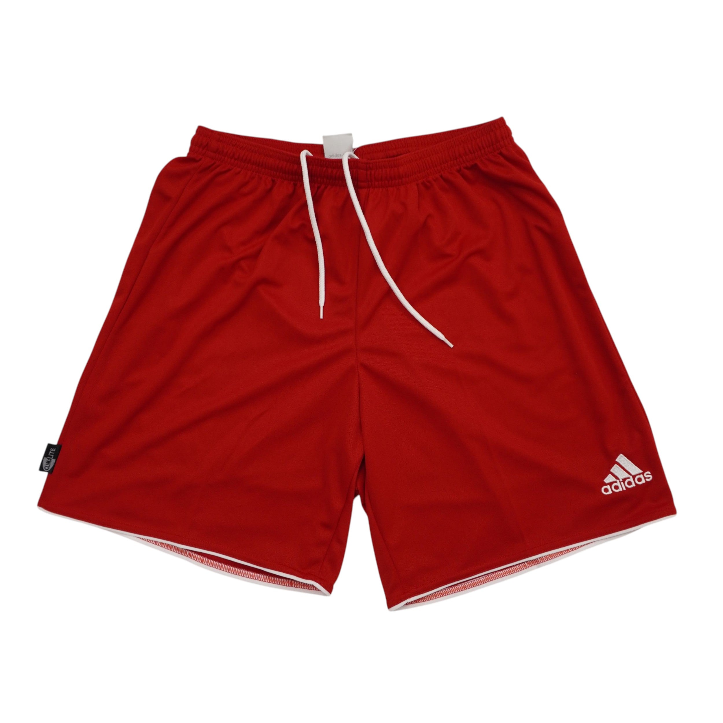 Pantaloncini sportivi vintage adidas del 2010 rossi con coulisse bianca e logo ricamato - Vista frontale