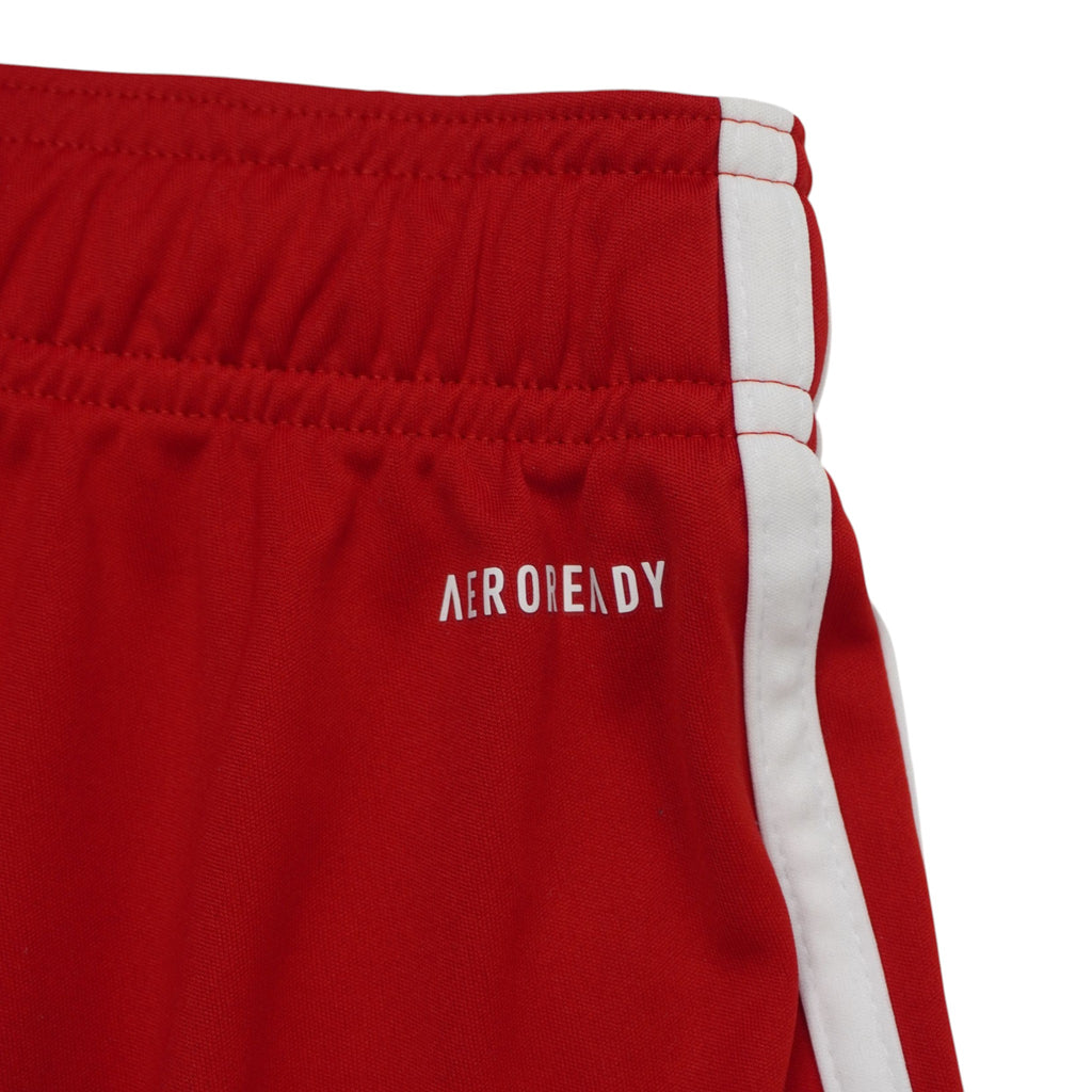 Particolare della stampa "AEROREADY" sul bordo dei pantaloncini, indicante il tessuto traspirante di alta qualità.