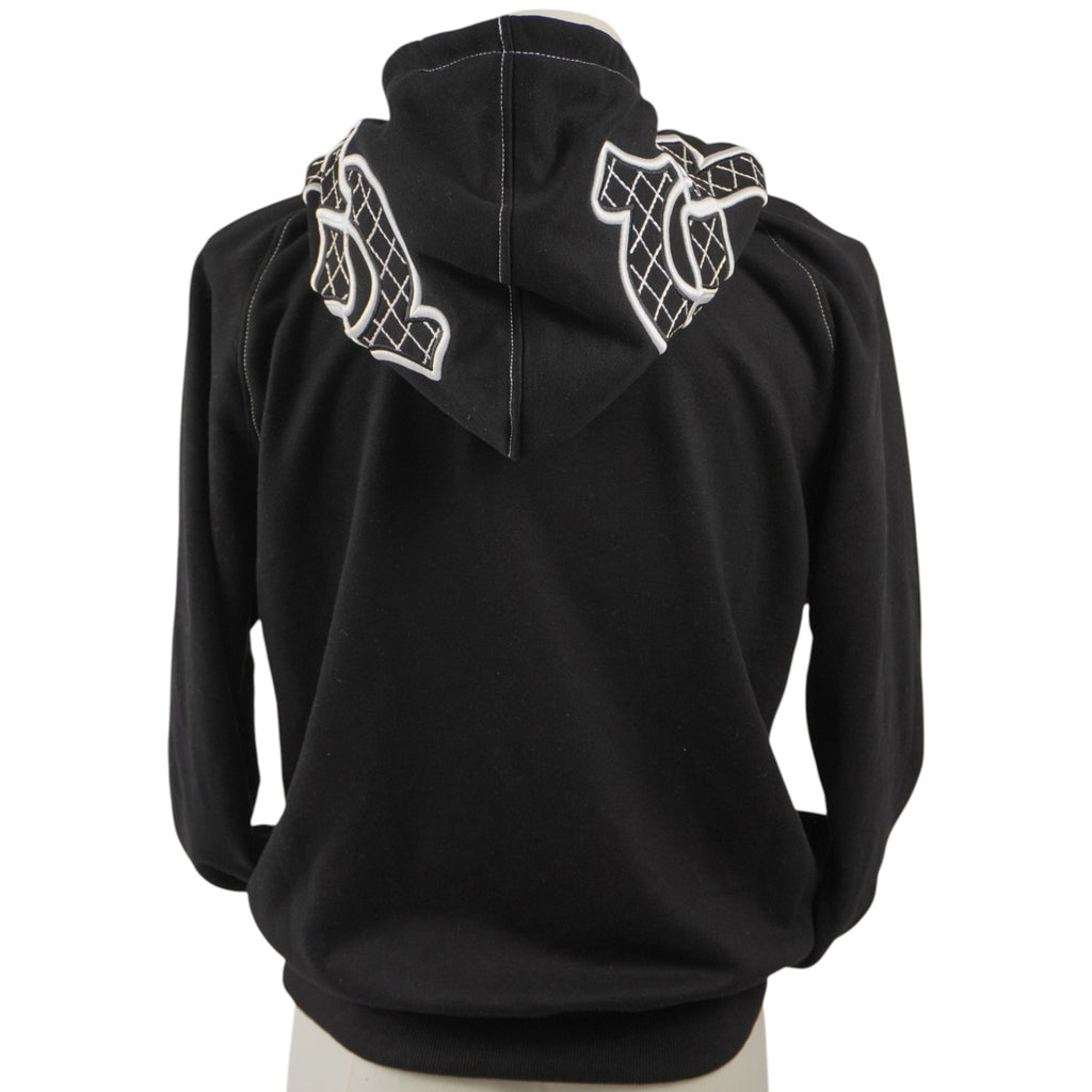 Retro della felpa nera 6PM x True Religion che mostra i dettagli e il taglio del cappuccio.
