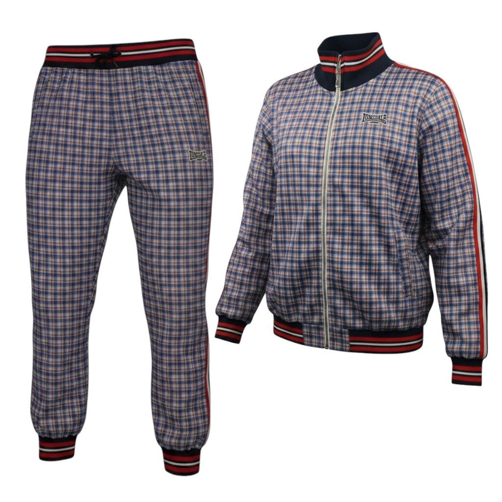 Tuta completa da uomo Lonsdale Burmarsh a quadri tartan blu e rossi con bande laterali
