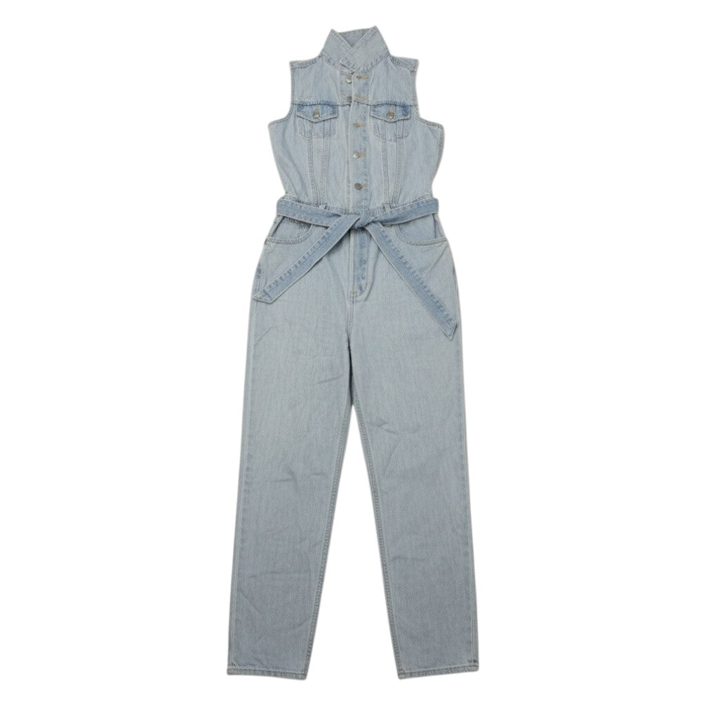  Tuta intera in jeans chiaro Levi's Jumpsuit Tapered da donna smanicata con cintura in vita vista frontale