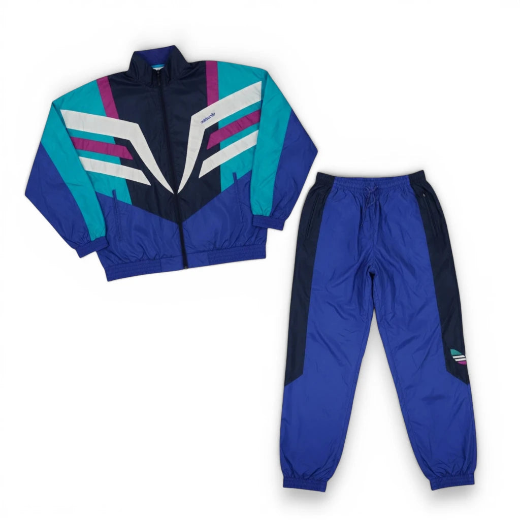 Tuta sportiva Adidas vintage anni 90 originale completa di giacca e pantalone colorblock