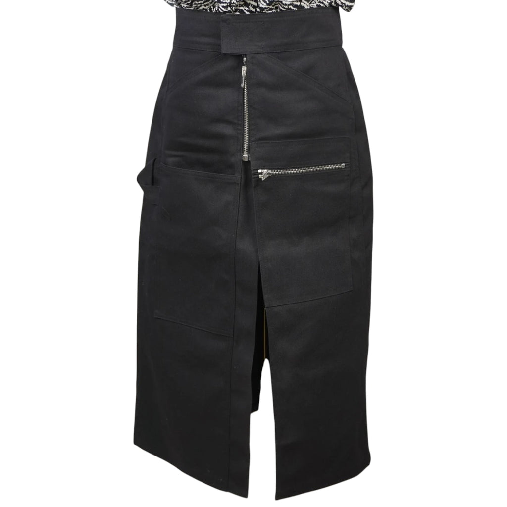 Gonna midi nera d'archivio Vetements Painter Skirt della collezione Été 2016 con cerniera asimmetrica frontale e tasca cargo.