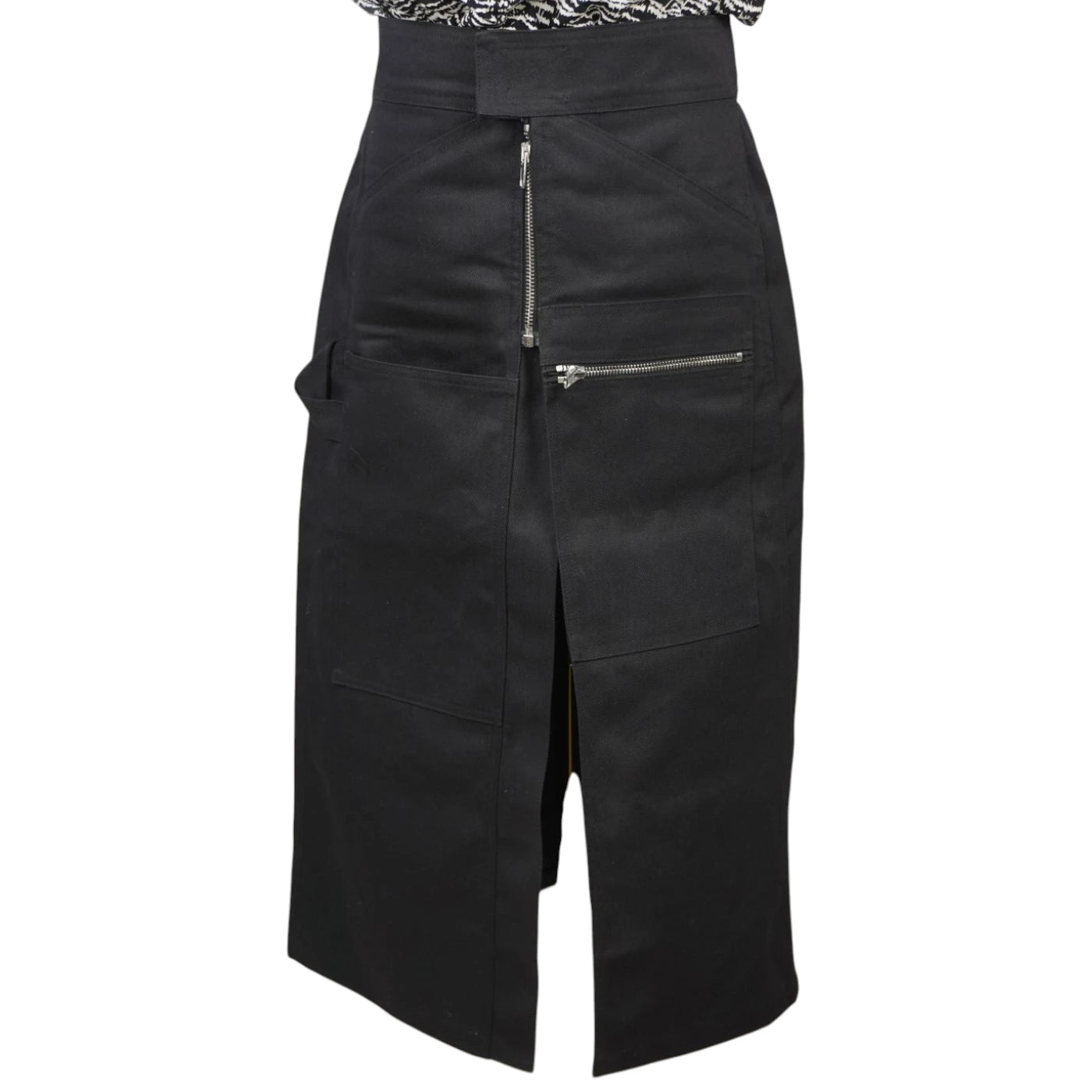Gonna midi nera d'archivio Vetements Painter Skirt della collezione Été 2016 con cerniera asimmetrica frontale e tasca cargo.